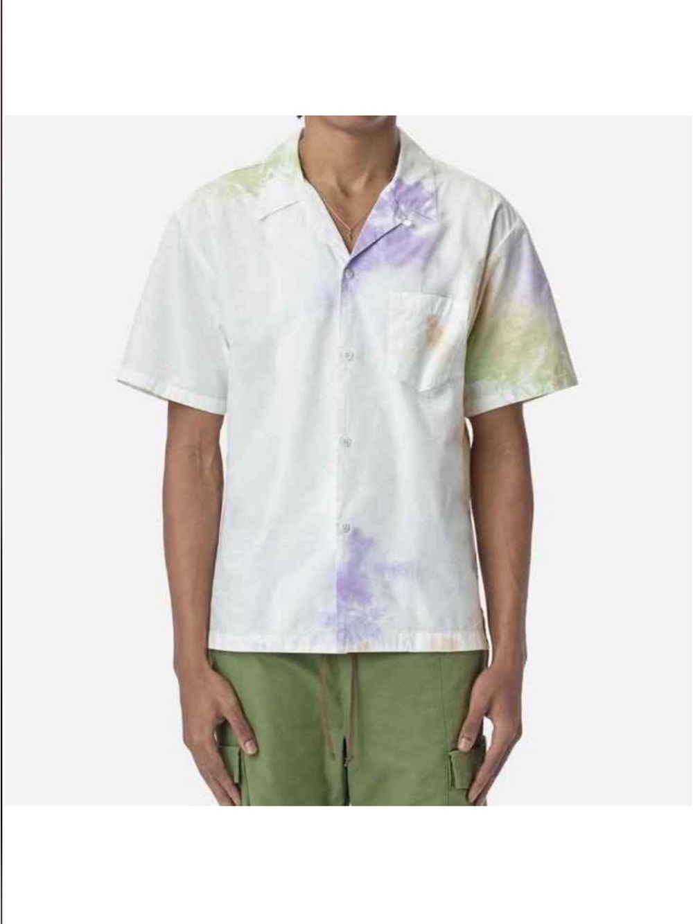 John Elliott White Short Sleeve Button-Down Shirt with Tie-Dye Japan cotton SZ L